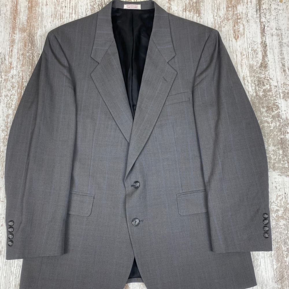 Oscar de la Renta Hand Tailored Men's Gray Plaid Blazer Sport Coat Size 42